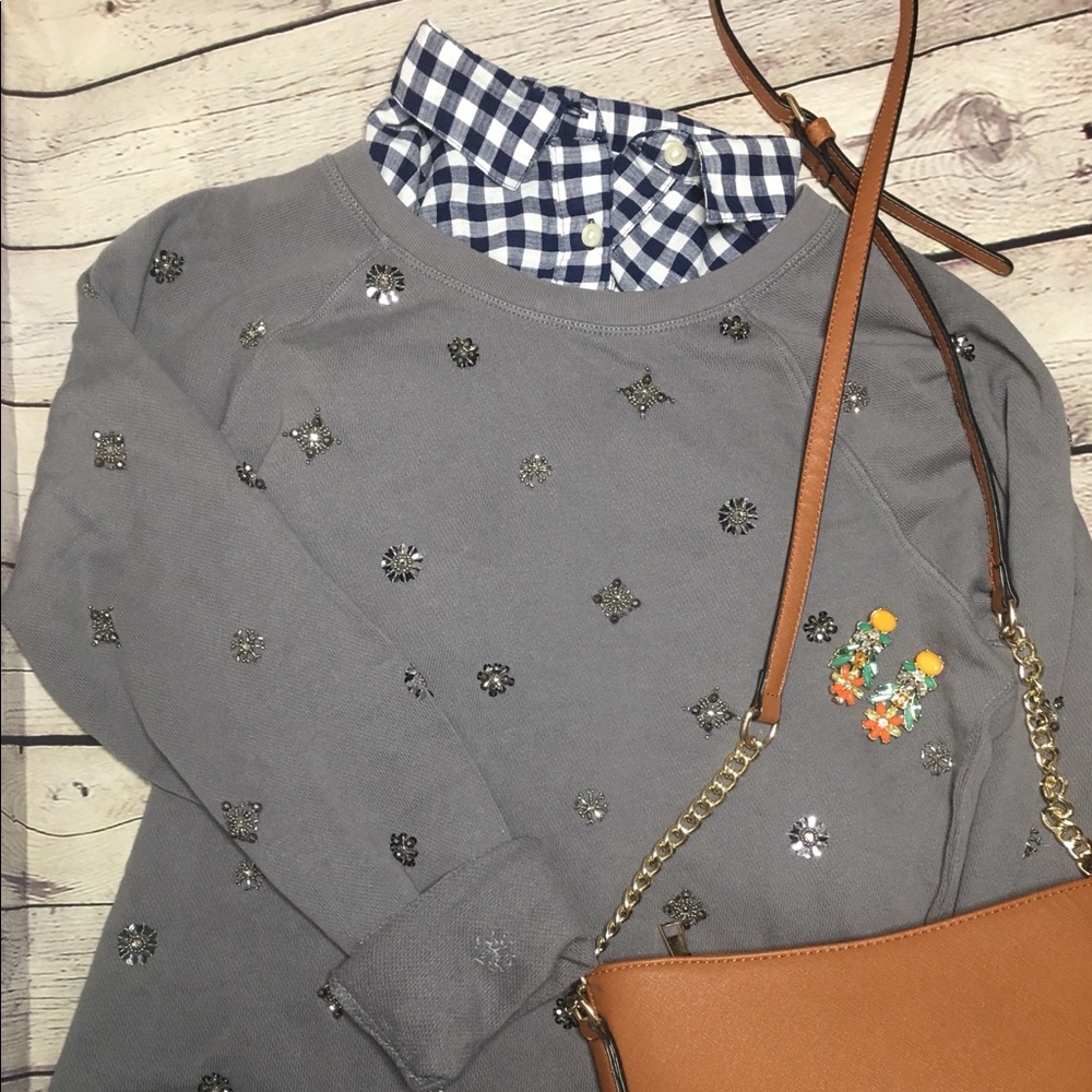 J. CREW JEWELED CREWNECK SWEATER